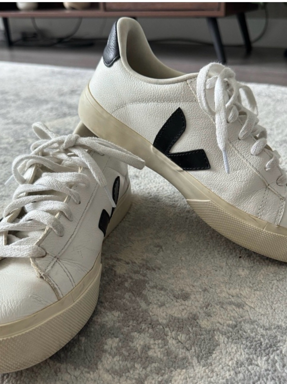 Vieja White Leather Sneakers with Black Detail
